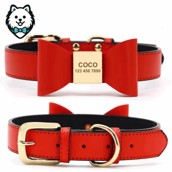 Collier noeud papillon pour chien personnalisé en cuir PU souple