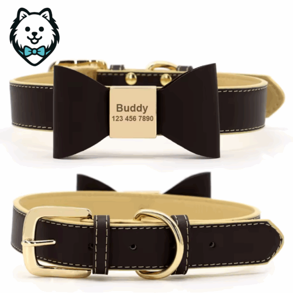Collier noeud papillon pour chien personnalisé en cuir PU souple