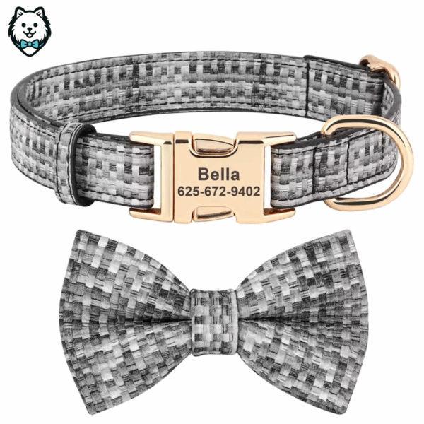 Collier pour chien personnalisé avec nœud papillon – Gravure offerte