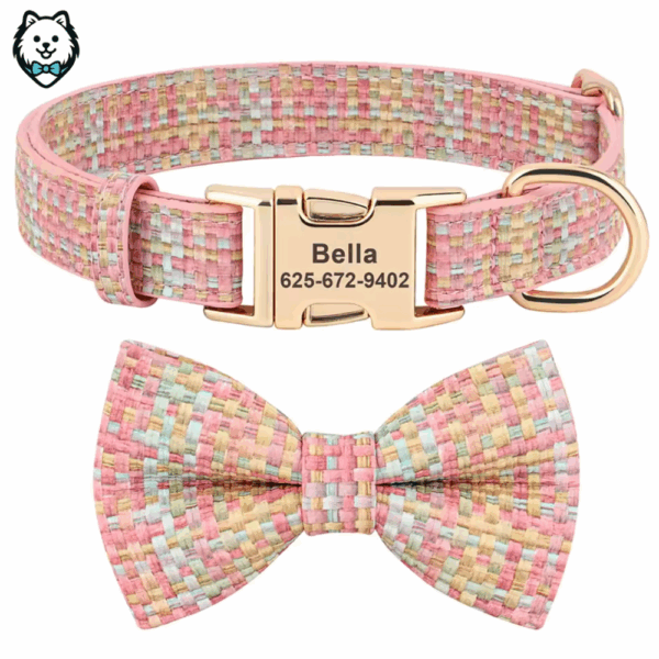 Collier pour chien personnalisé avec nœud papillon – Gravure offerte
