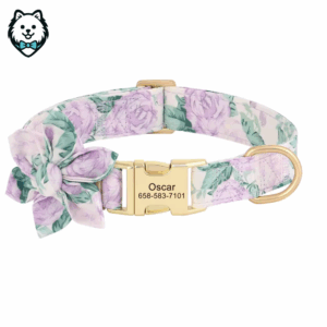 collier chien personnalisé et gravé avec fleur et motif floral
